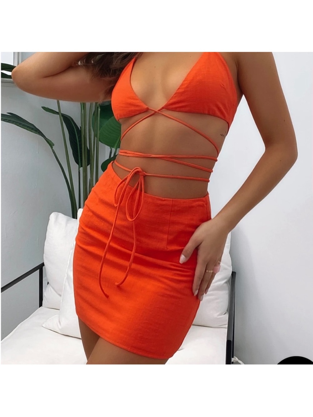 White Fox Boutique Fire Orange two piece set